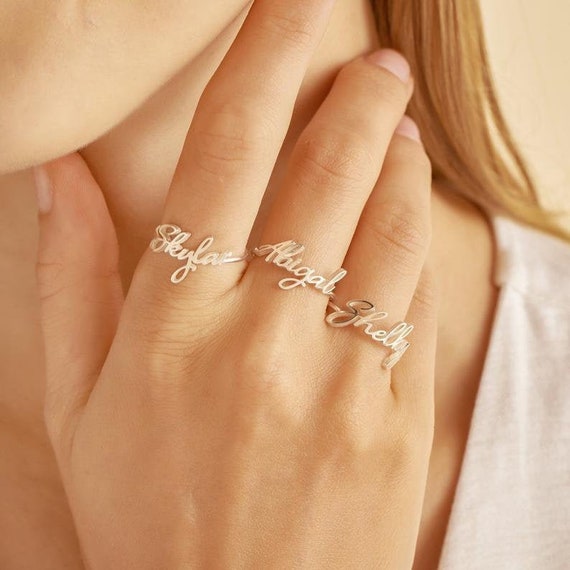 Name Rings in Fancy Cursive Script 