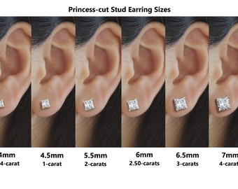 2 Carat Princess Cut TRUE Light Moissanite Stud Earrings 4 Prong Screwback 14K White or Yellow Gold from 3 4 Carat up to 4 Carats