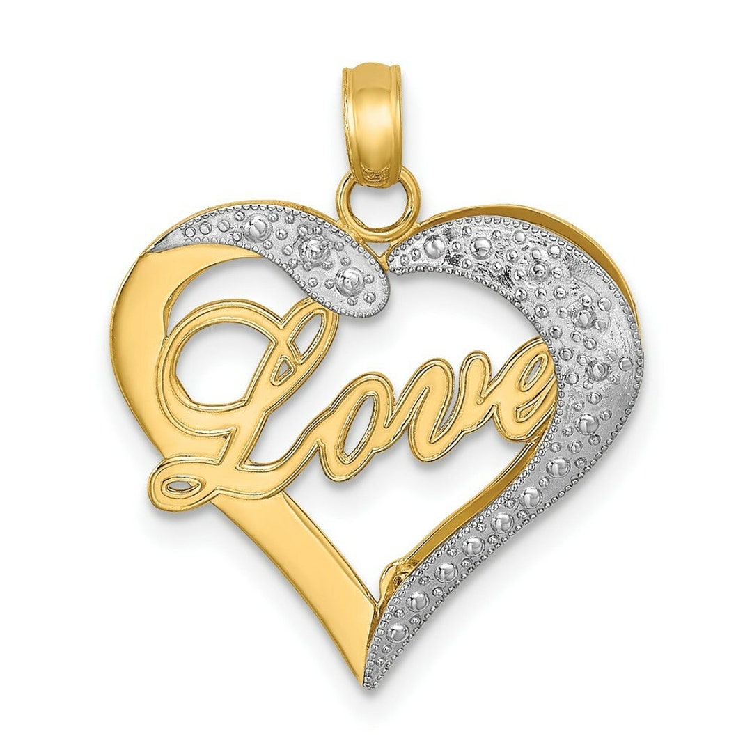 14K Yellow Gold Two-tone With Diamond-cut Heart With Love Inside