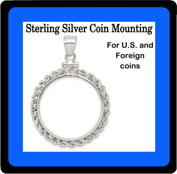 Coin Mounting Pendant Sterling Silver Rope Edge Bezel Frame Screw