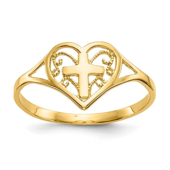 14K Rose Heart & Cross Ring Size 5 - 19351-108-P