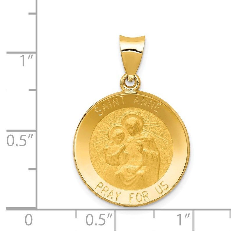14K Yellow Gold Polished and Satin St Anne Medal Pendant 18mm width