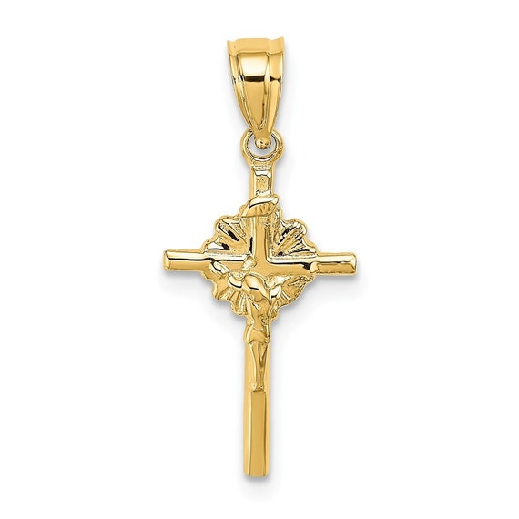 14K Yellow Gold 2-D Starburst Crucifix Charm Pendant | Etsy