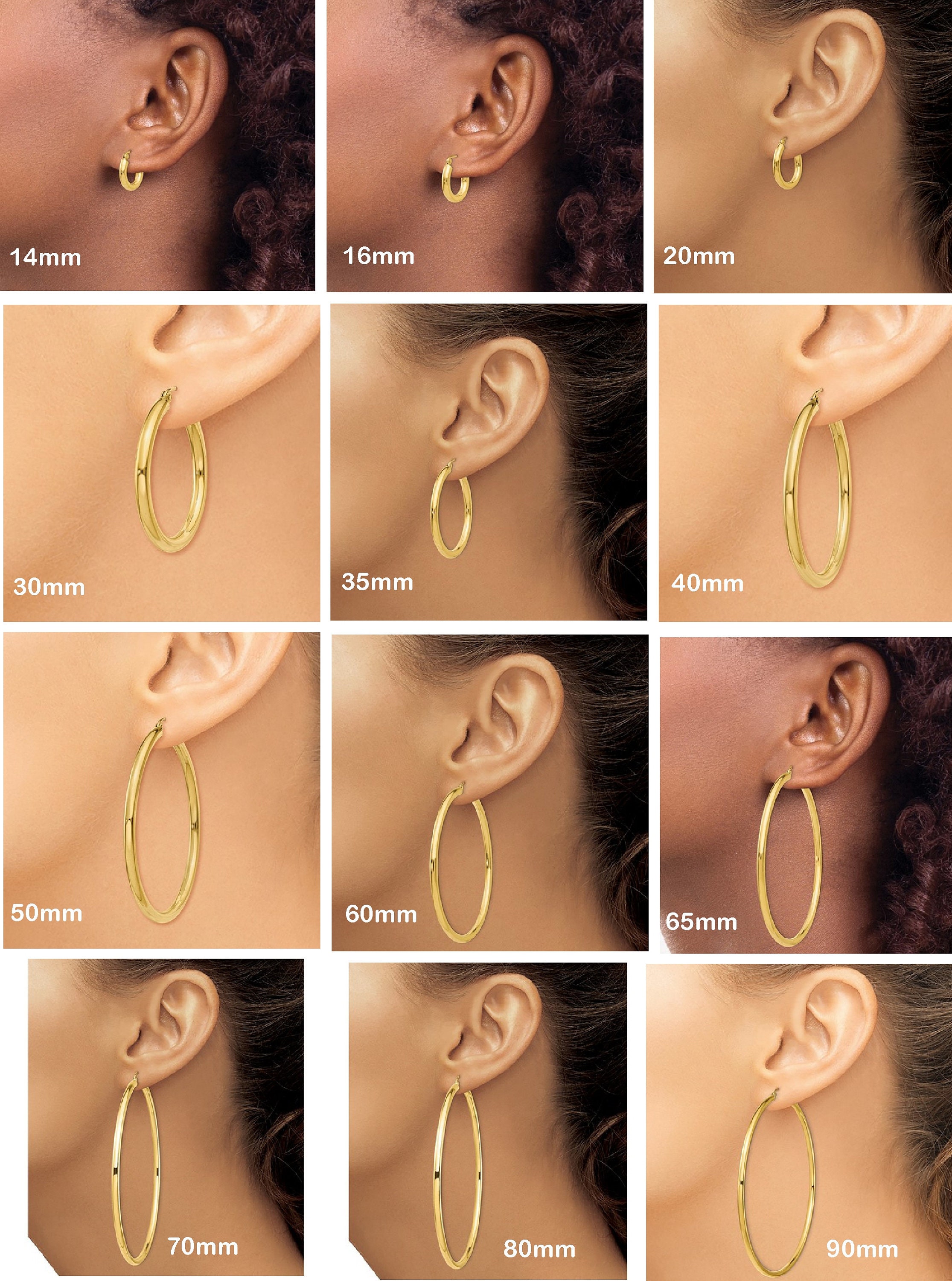 14K Real Yellow Gold 2mm Medium Endless Hoop Earrings 35mm 1 3 gold-hoop-earrings-3-size-hoop-earrings-50mm-40mm-30mm-circle-silver
