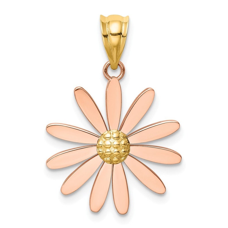14K Two-tone Gold Rose /& Yellow Gold Daisy Pendant