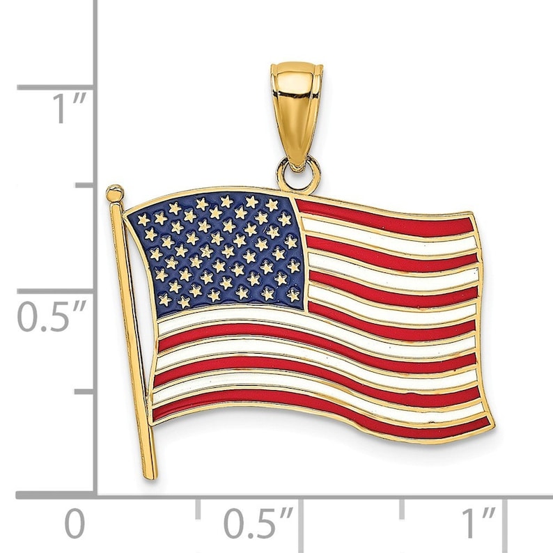 14K Yellow Gold With Enamel American Flag Charm Pendant