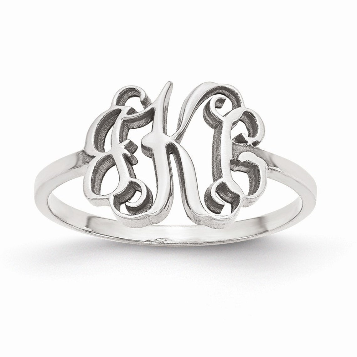Ladies Monogram Three Initial Custom Ring in Solid 10K 14K Etsy