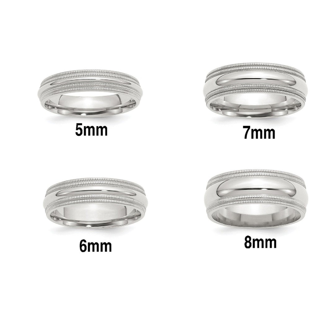 Solid Sterling Silver Comfort Fit Double Milgrain Wedding Bands