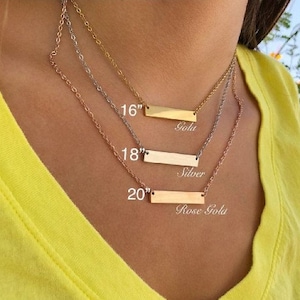 Custom Engraved Horizontal Bar Necklace in Silver, Gold, or Rose Gold Color - Mother's Gift, Birthday, Anniversary, Bridesmaids, For Her