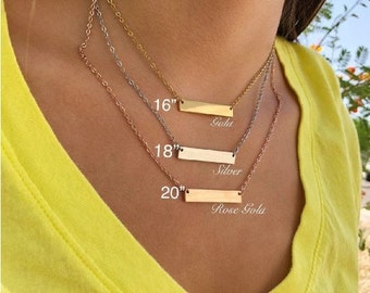 Custom Engraved Horizontal Bar Necklace in Silver, Gold, or Rose Gold Color - Mother's Gift, Birthday, Anniversary, Bridesmaids, For Her