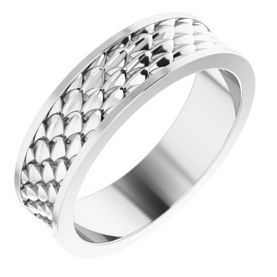 Platinum Mens Womens Wedding Band Fish Animal Scale Pattern Solid