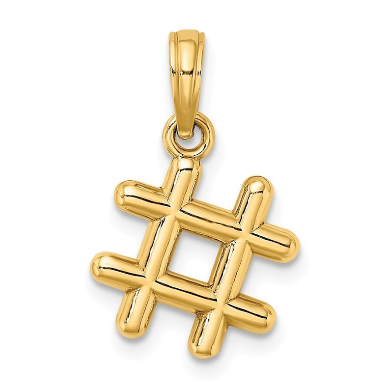 14K Yellow Gold 3-D # Hashtag Charm Pendant