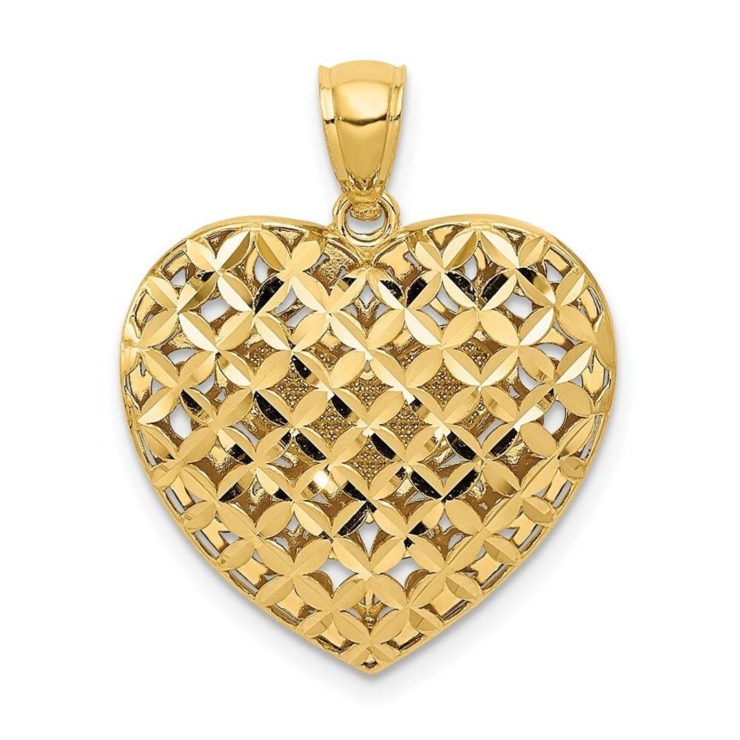 14K Two-tone Gold Filigree & Basket Weave Reversible Heart - Etsy