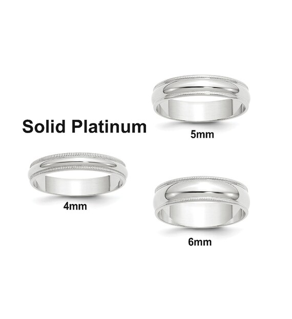 Platinum Milgrain Edge Half Round Comfort Fit Wedding Band Solid 950  Platinum Free Engraving 4mm 5mm 6mm Widths -  Canada