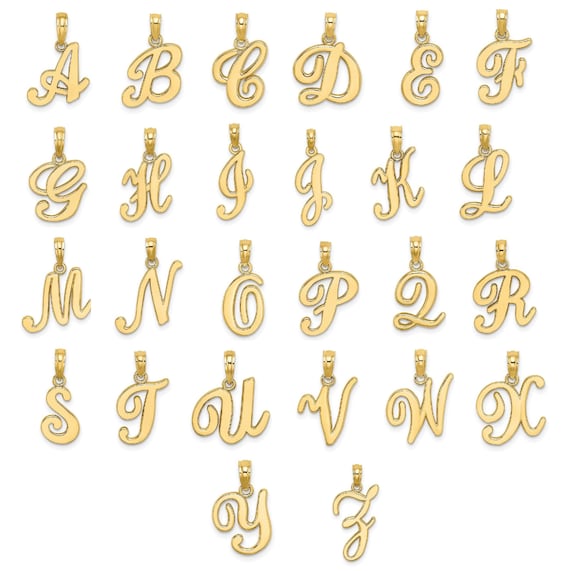 Script Letter Initial Charm or Pendant Polished Finish Script Cursive Style  Font Made in 10K and 14K Yellow or White Gold 