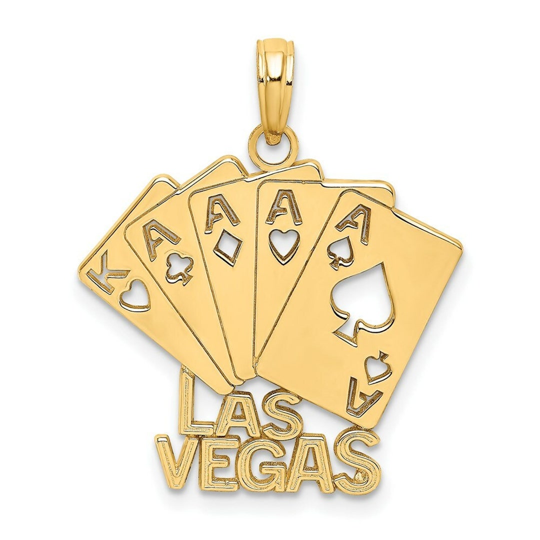 14K Yellow Gold Las Vegas With Playing Cards Charm Pendant Etsy