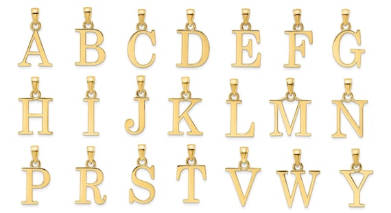 Solid Gold Letter Initial Charm or Pendant Large 1/2 Block Style Font Made  in 14K Yellow Gold 