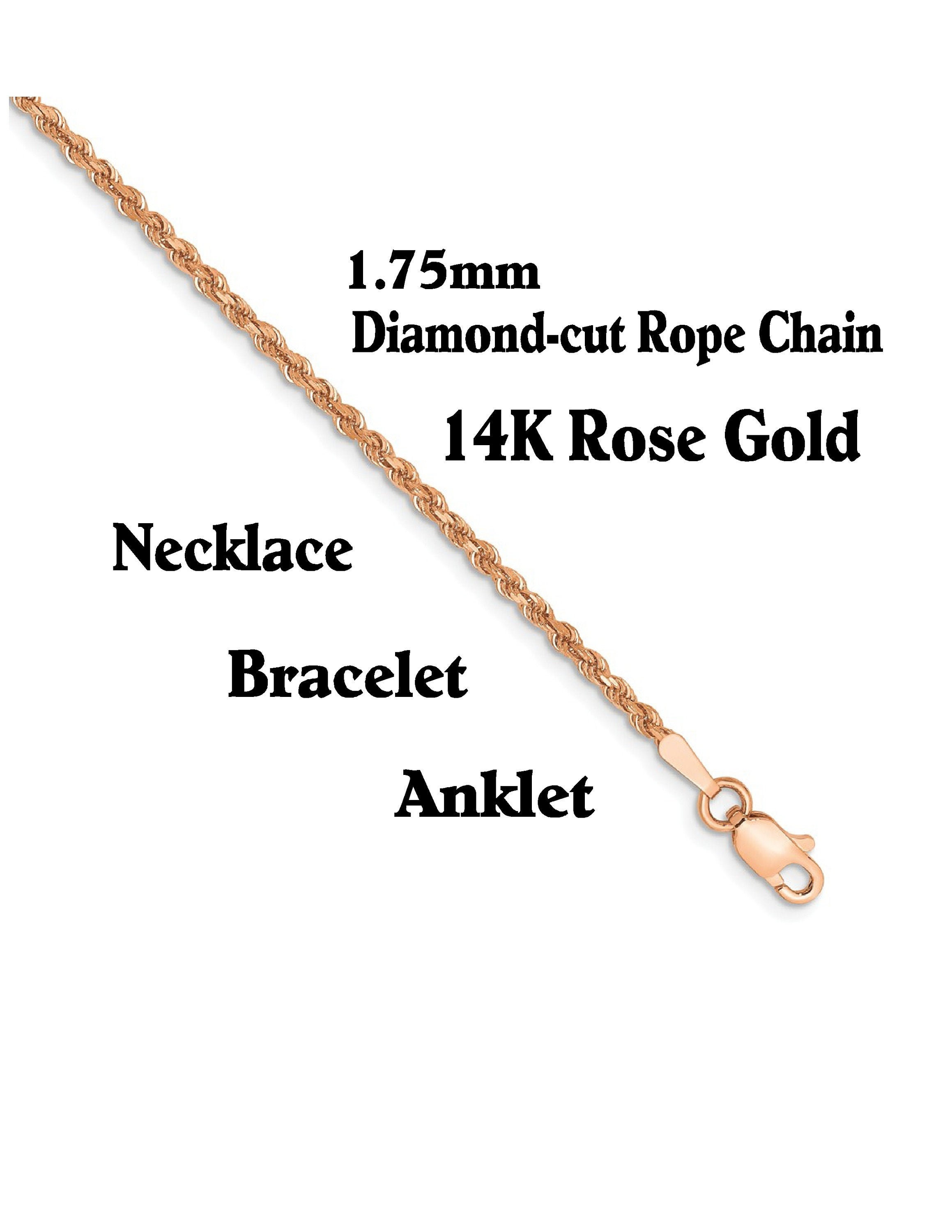 14K Rose Gold 1.75mm Rope Chain Necklaces Anklet Bracelet 7