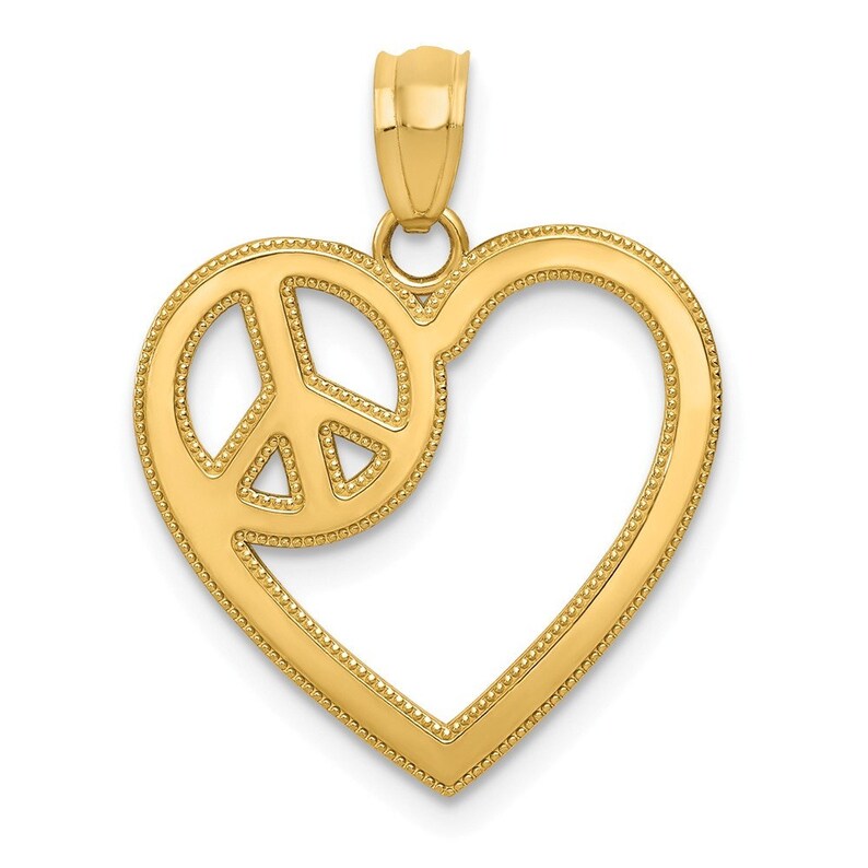 14K Yellow Gold Heart with Peace Sign Pendant