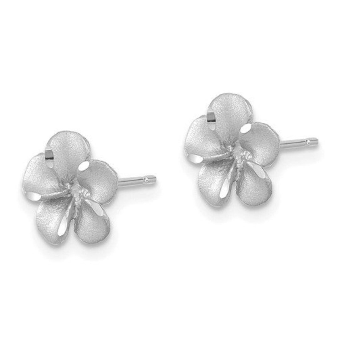 Plumeria Flower Earrings in 14k White Gold Satin Diamondcut Etsy