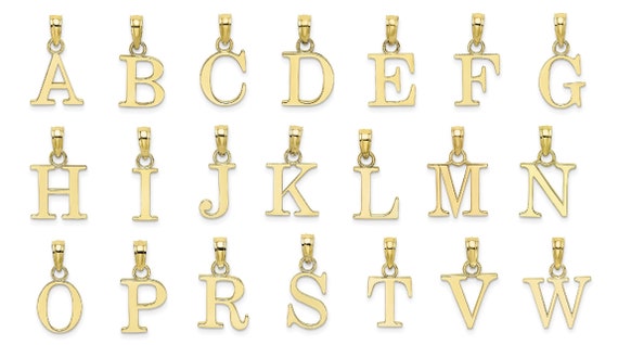 Solid Gold Letter Initial Alphabet Charm Pendant 3/8 Block Style