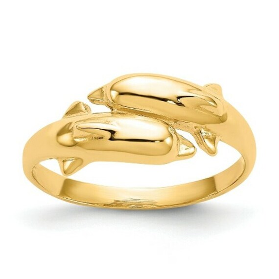 14k Yellow Gold Wide Waves with Dolphin Ring, Size 6 – Congress Jewelers