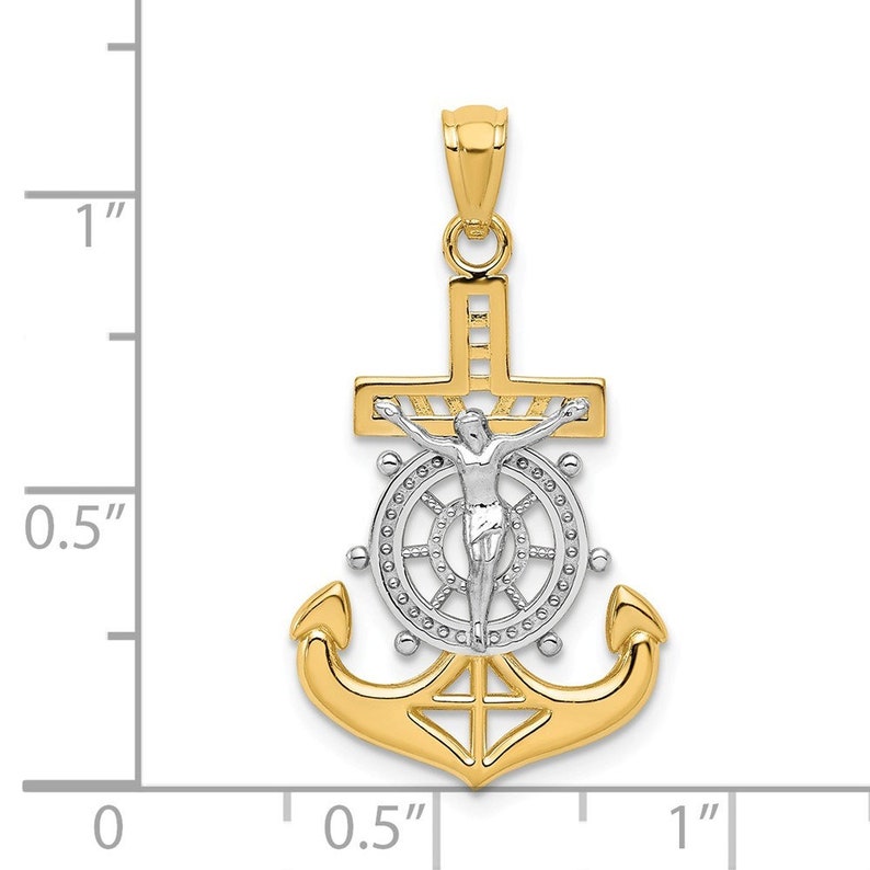 14K Two-tone Gold with Rhodium Polished Mariners Crucifix Pendant