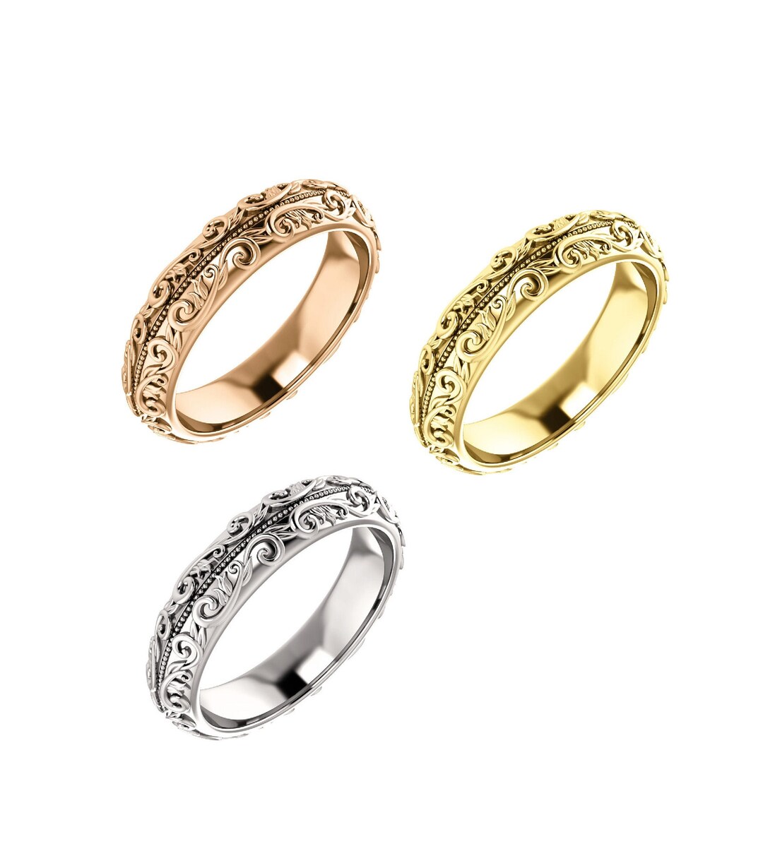 Scrollwork wedding band deals