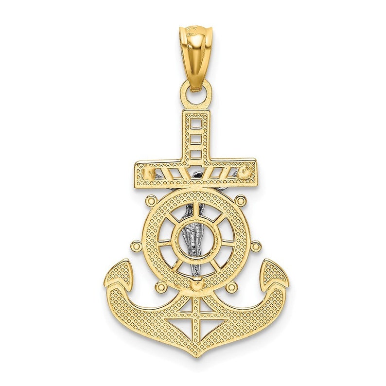14K Two-tone Gold with Rhodium Polished Mariners Crucifix Pendant
