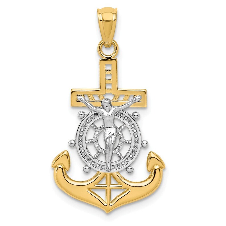 14K Two-tone Gold with Rhodium Polished Mariners Crucifix Pendant