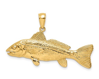 14K Yellow Gold 3-D RED FISH Charm 