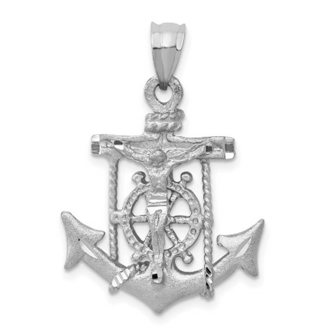 14K White Gold Mariners Cross Pendant Etsy