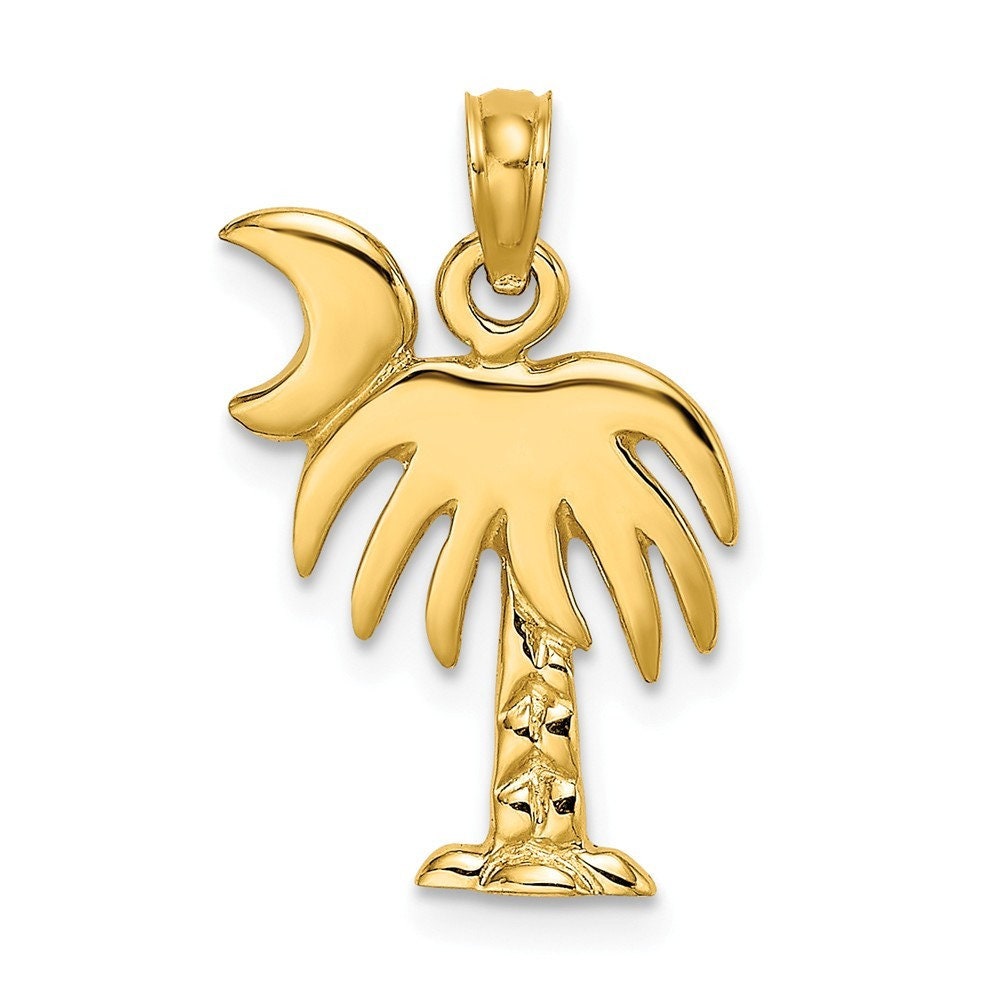 14K Yellow Gold Polished CHARLESTON Palm Tree Charm Pendant Etsy