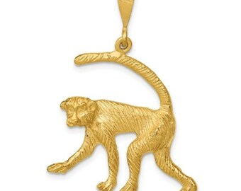 14k Solid Gold Swinging Monkey Pendant on 18 Solid Gold - Etsy