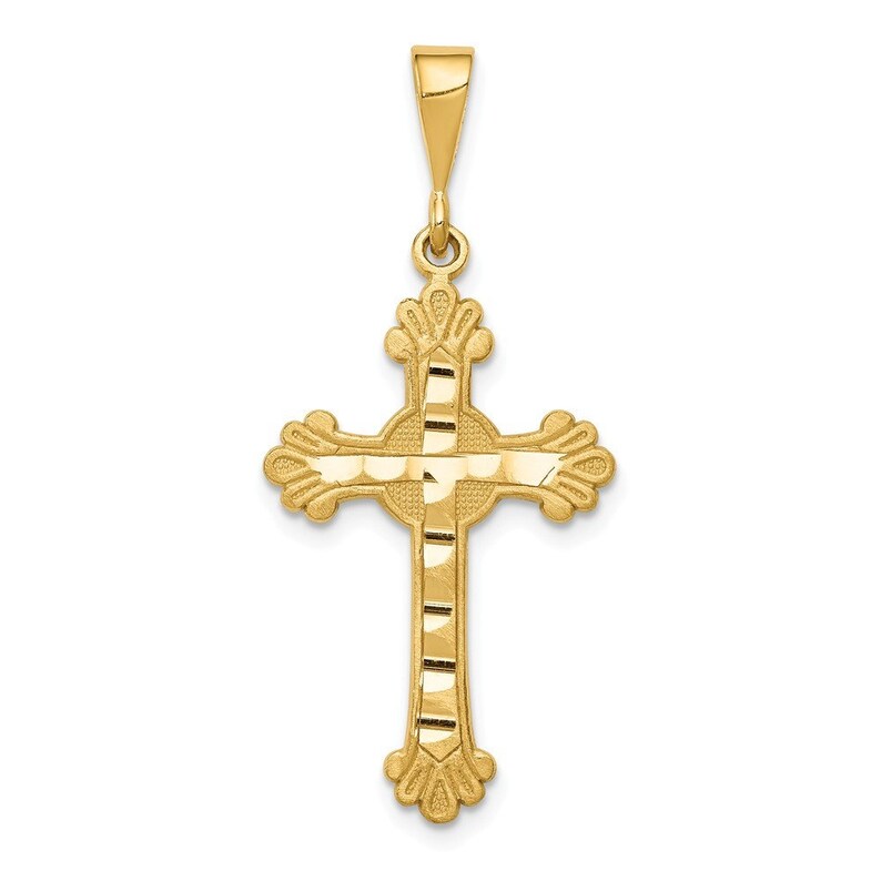 14K Yellow Gold Budded Cross Pendant 38mm length