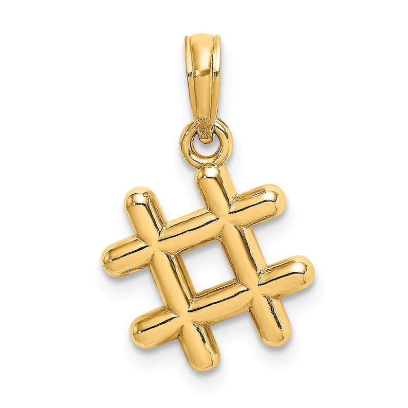14K Yellow Gold 3-D # Hashtag Charm Pendant