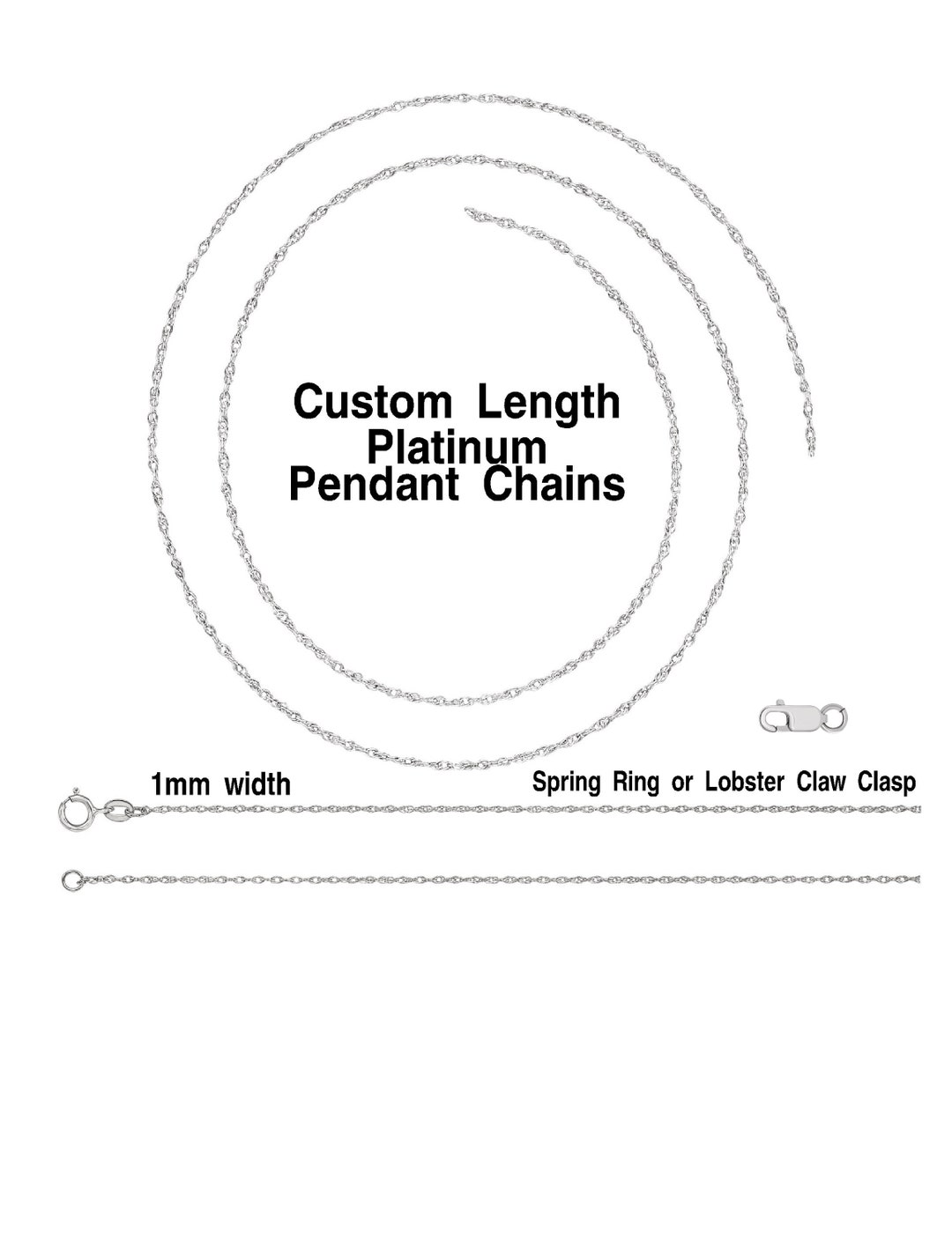 Platinum Rope Pendant Chain Customize Your Length and Choose Clasp Price per or by Inch From 6