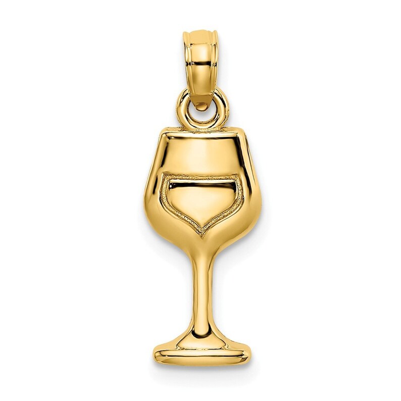 14K Yellow Gold 2-D WINE GLASS Charm Pendant