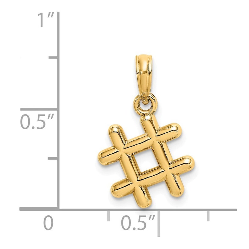 14K Yellow Gold 3-D # Hashtag Charm Pendant