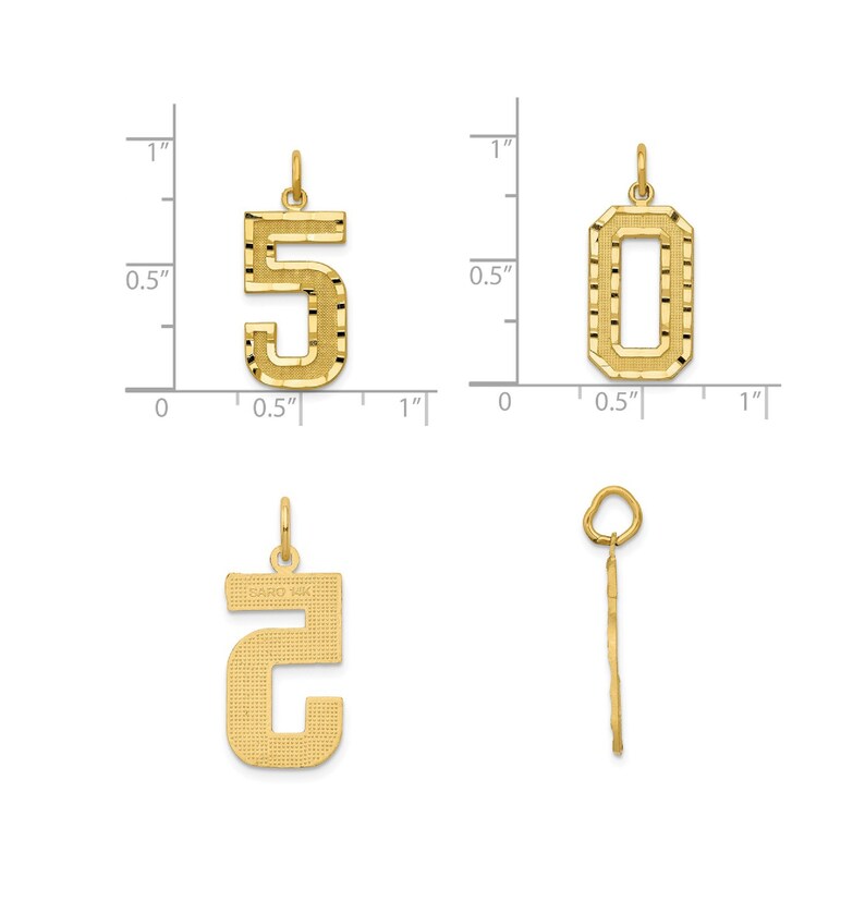 14K Gold Numbers Single or Double Digit Number Charm or Pendant Yellow or White Gold about 34 tall Diamond Cut