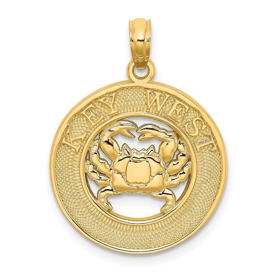 14K Yellow Gold Key West on Round Frame With Crab Charm Etsy