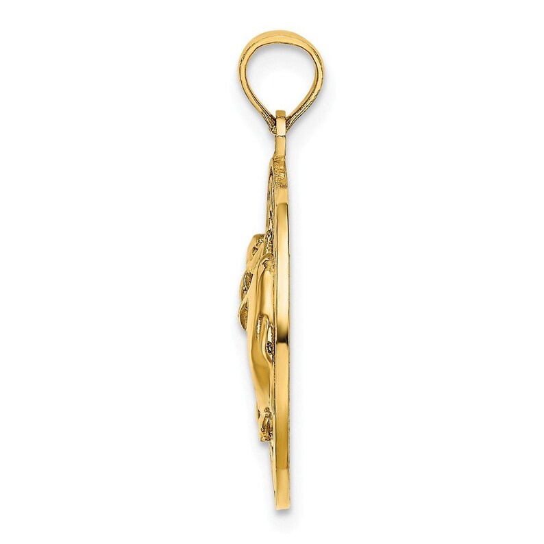 14K Yellow Gold DOCKYARD BERMUDA Round Frame With Dolphins Charm Pendant