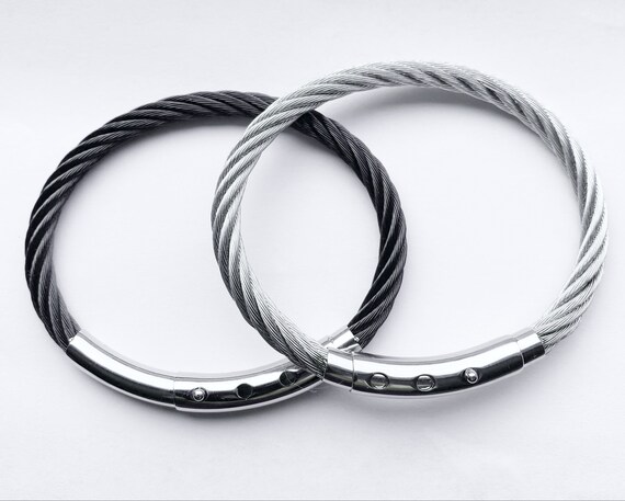 Mens Stainless Steel Bracelet (Cuff Bracelet) - Dark Engraved Bracelet