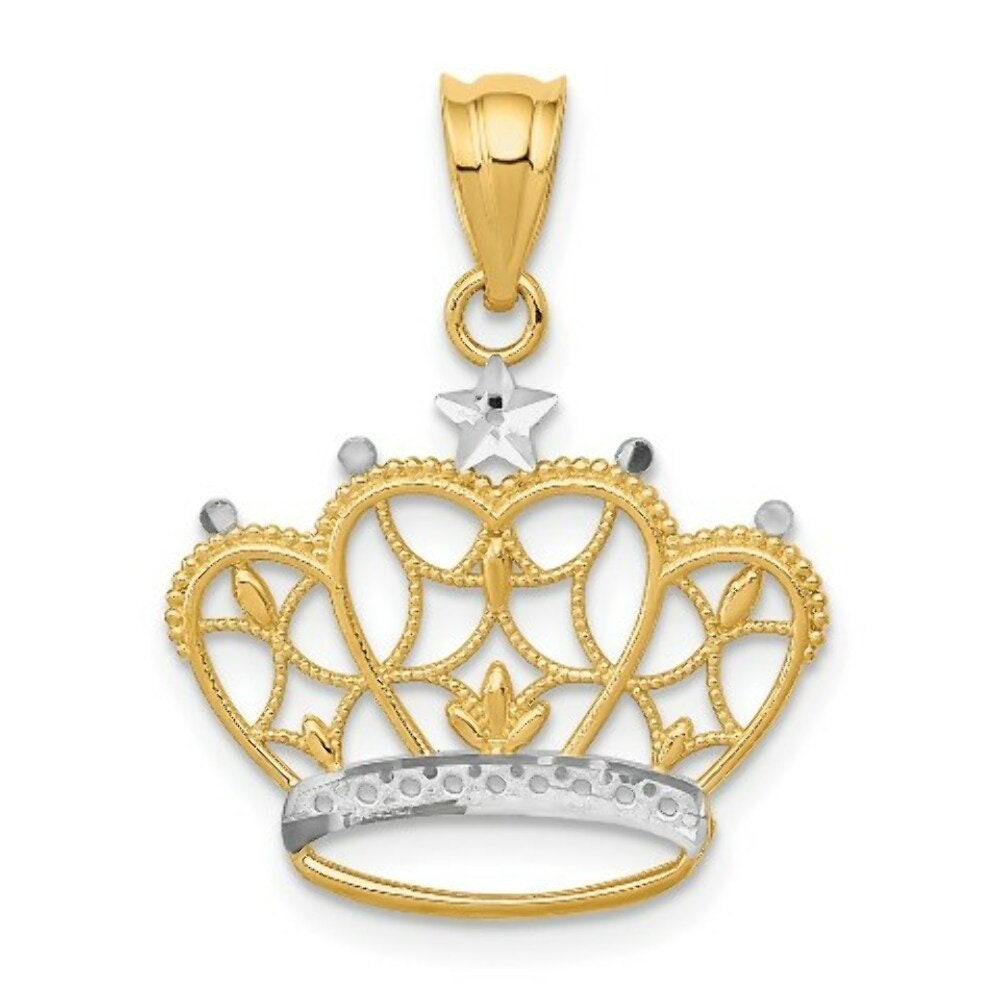 14K Yellow Gold Two-tone Crown Pendant -  Israel