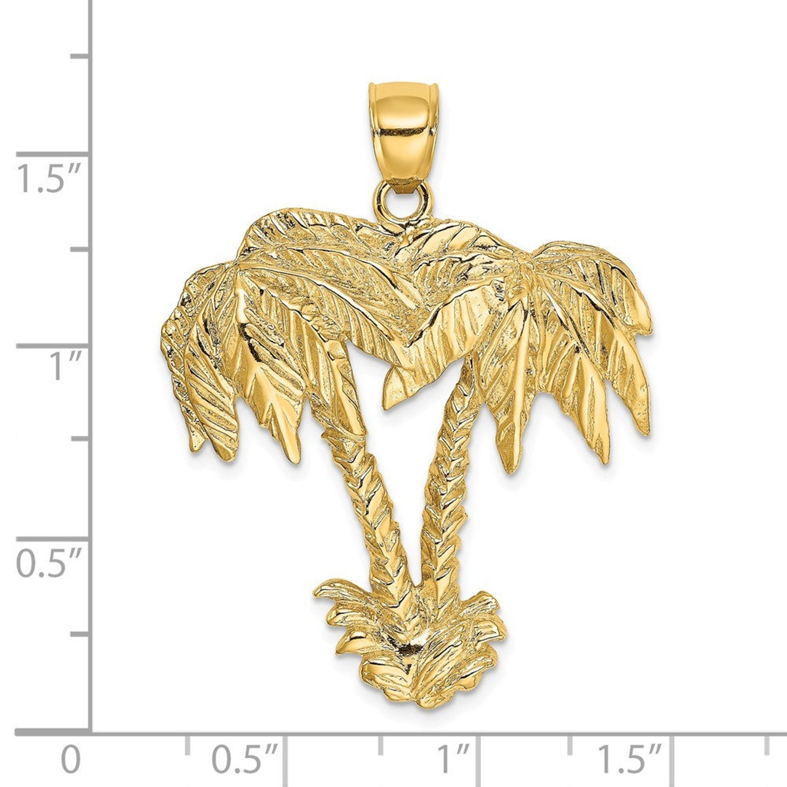 14K Yellow Gold 2D Double Palm Trees Charm Pendant Etsy