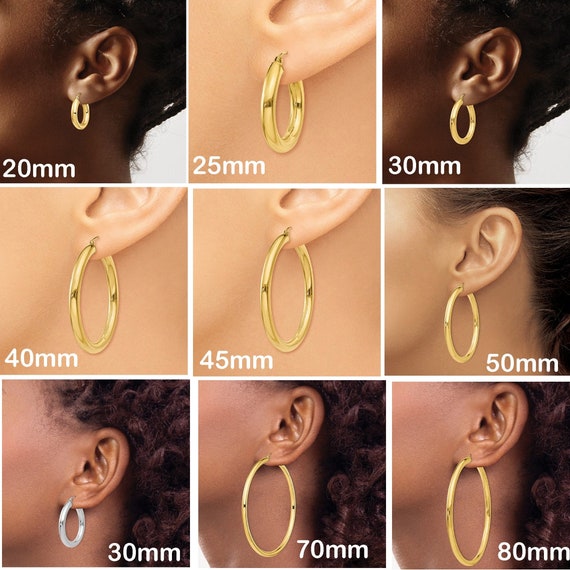14K Yellow Gold Flat & Wide Hoop Earrings (5mm Wide), Two Sizes 40mm