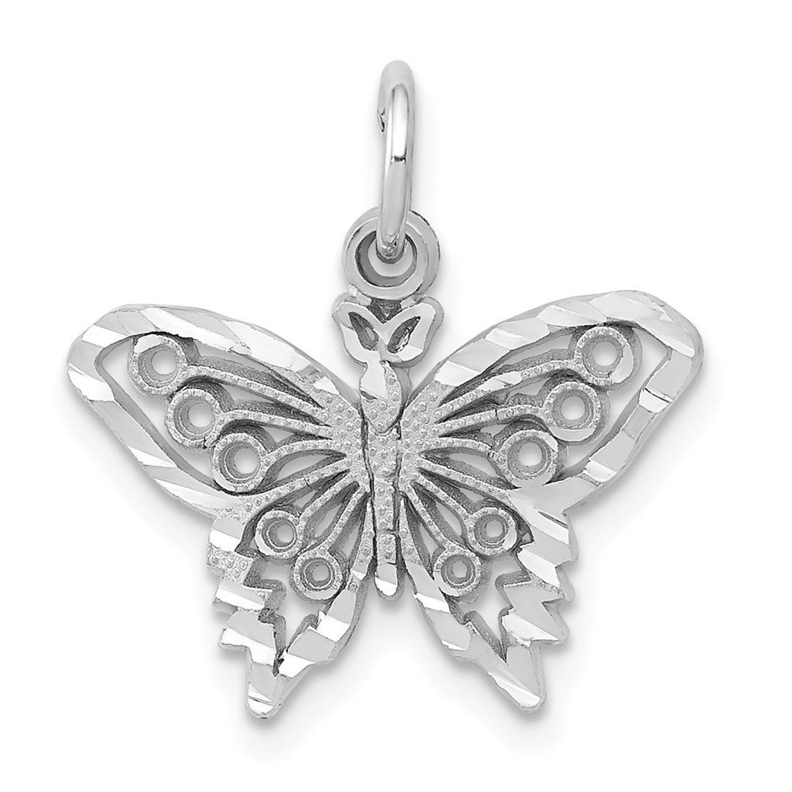 14K White Gold Butterfly Charm Pendant | Etsy