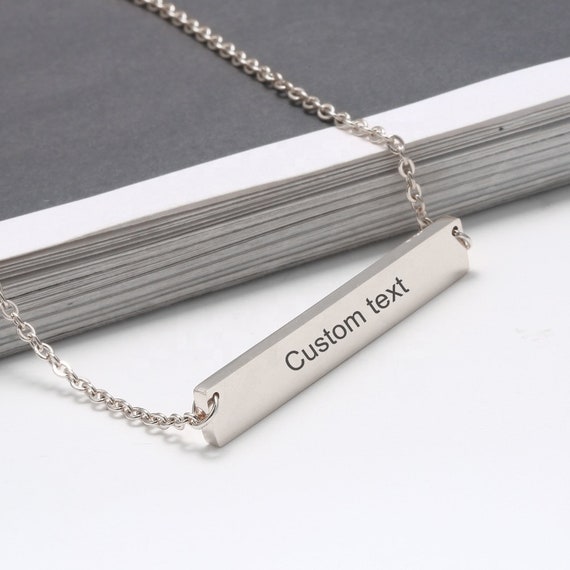 Stainless steel bar necklace blank with chain, silver, gold, rose gold,  laser engraving blank, stainless steel necklace RTS