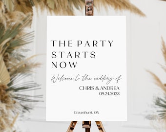 Digital Download Wedding Sign | Party Starts Now Editable Sign | Printable | Minimalist | Instant Template | DIY | Modern Wedding