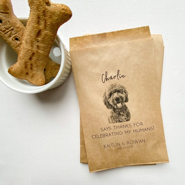 Dog Treat Favor Bag | Wedding Guest Favors Bulk  | Custom Pet Favor Bag | Pet Name Thanks For Celebrating My Humans | Doggie Bag